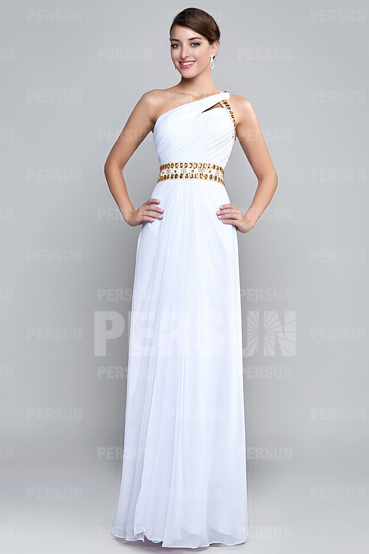 Robe de bal asymétrique brodé de strass dos nu avec fente frontale