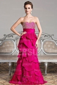 Robe soirée bustier style empire et sirène ornée de strass