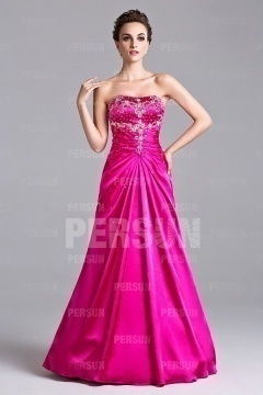 Robe soirée bustier plissée ornée de strass longue sol