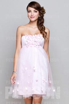 Petite robe rose cocktail bustier empire grossesse avec fleurs