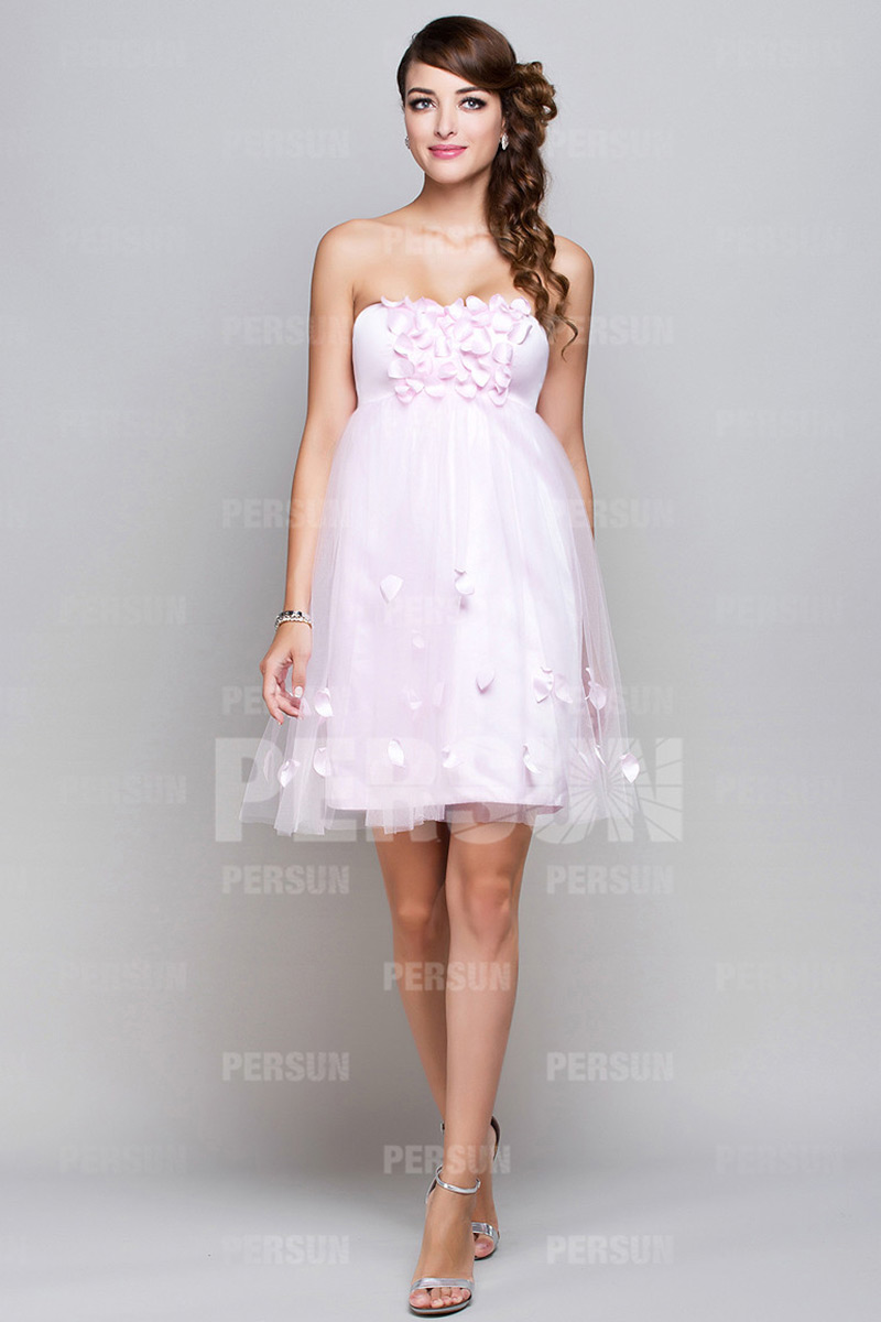 Petite robe rose cocktail bustier empire grossesse avec fleurs