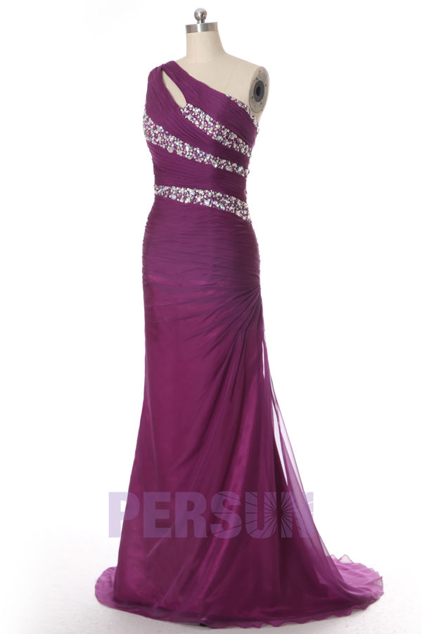 Robe soirée plissée moulante ornée de strass longue sol