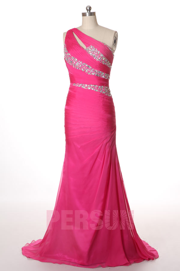 Robe soirée plissée moulante ornée de strass longue sol