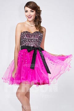Mini robe bustier dos échancré design bloc couleur fuchsia & noire