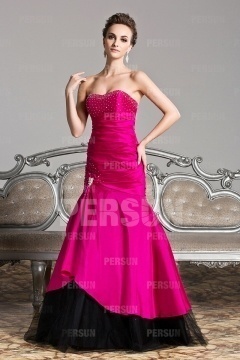 Robe soirée bustier moulante et plissée trompette ornée de strass & bijoux