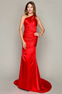 Robe fourreau rouge plissée asymétrique à traîne Chapel
