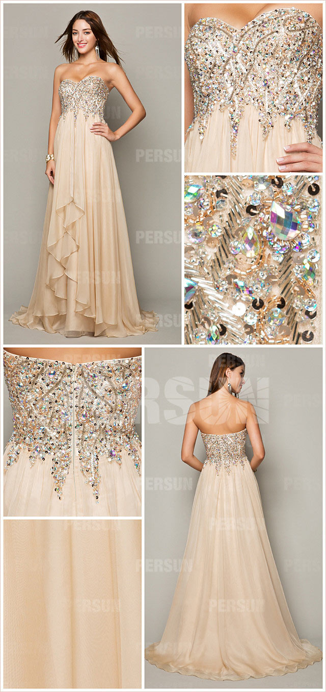 robe du soir longue orné de bijoux dos nu