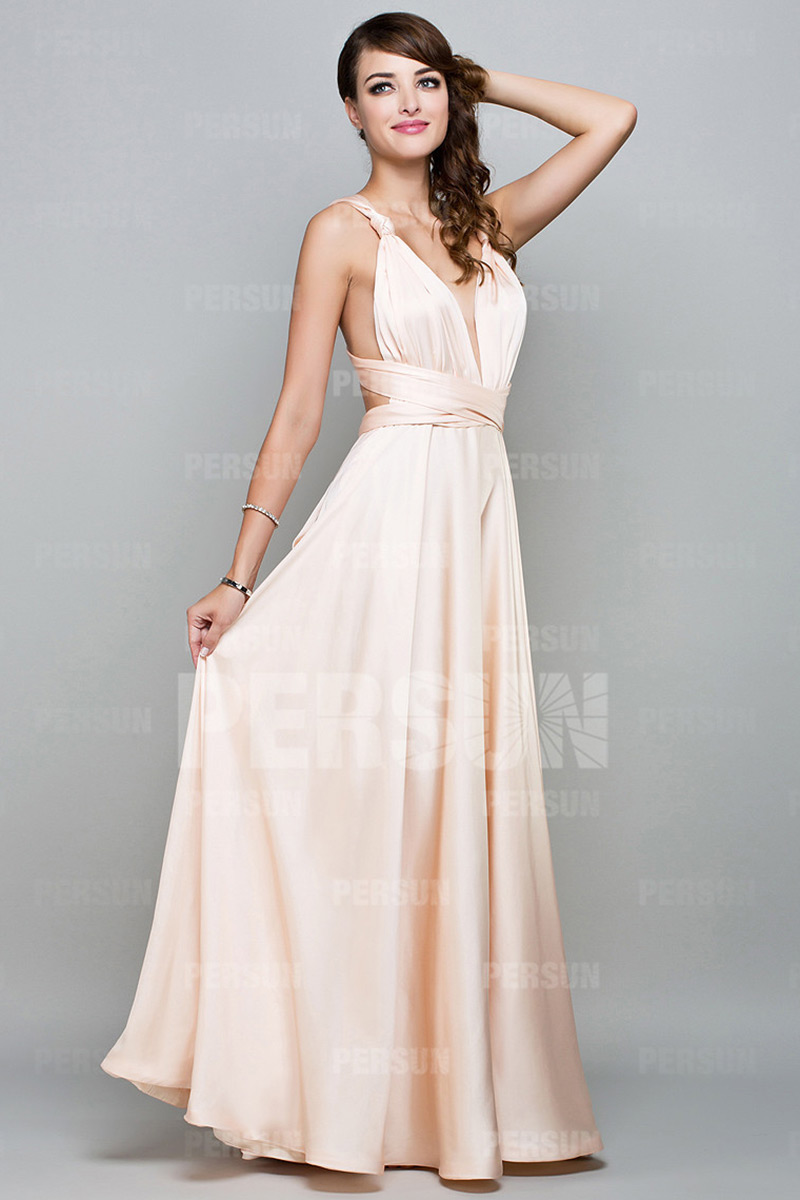 Robe soirée sexy à encolure plongeante longue sol
