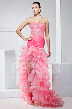Robe bal bustier strassé taille plongeante courte devant longue derrière