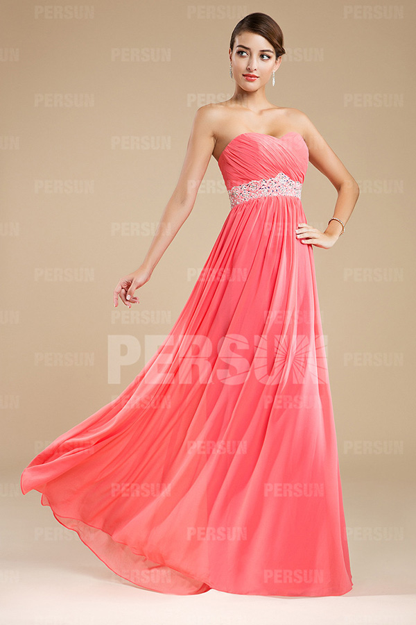 Robe rose bustier plissée longue pour demoiselle d'honneur