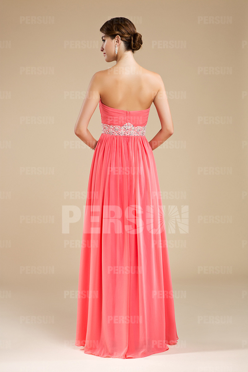 Robe rose bustier plissée longue pour demoiselle d'honneur