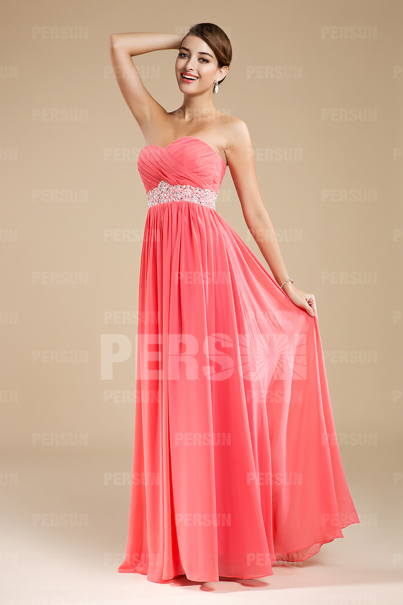 Robe rose bustier plissée longue pour demoiselle d'honneur