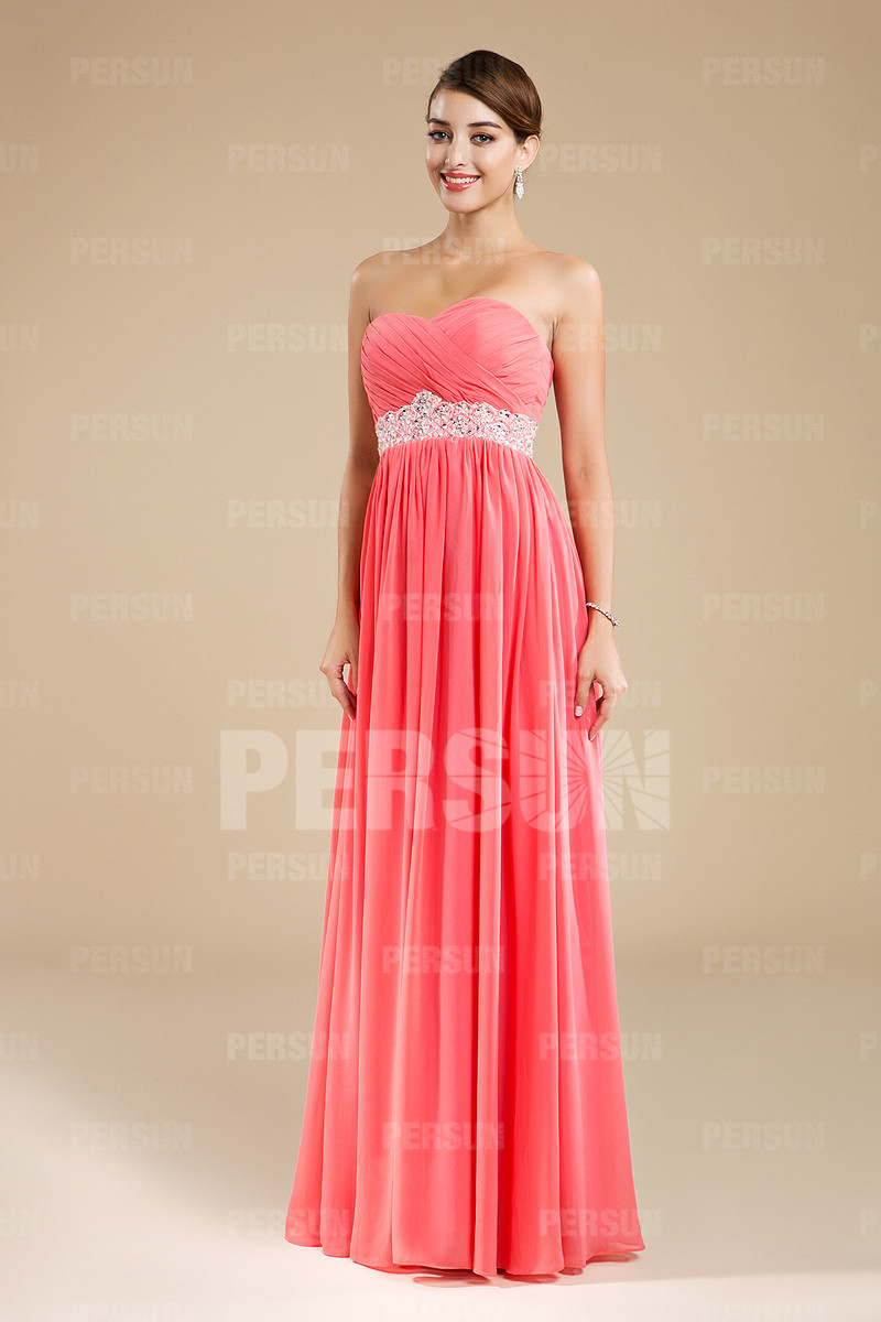 Robe rose bustier plissée longue pour demoiselle d'honneur