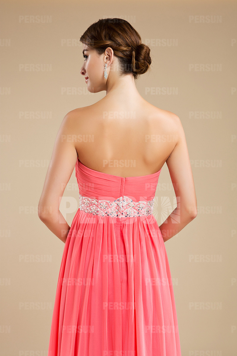Robe rose bustier plissée longue pour demoiselle d'honneur