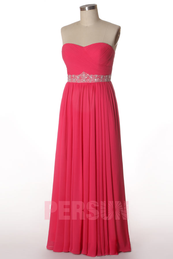 Robe rose bustier plissée longue pour demoiselle d'honneur