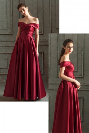 Robe de soirée chic rubis rouge épaule dénudée