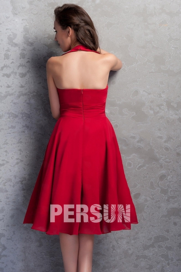 Robe demoiselle d'honneur courte avec bretelle au cou