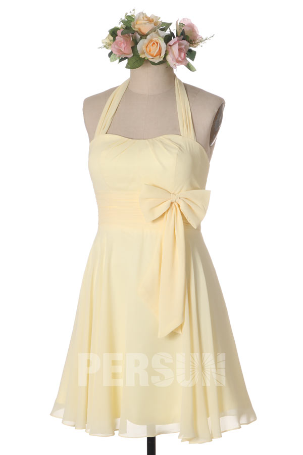 Robe demoiselle d'honneur courte avec bretelle au cou
