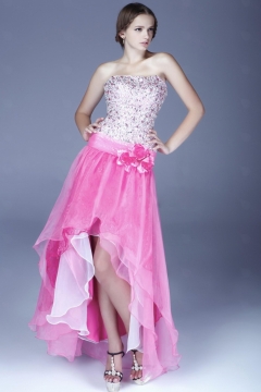 Robe bal bustier droit strasée courte devant longue derrière
