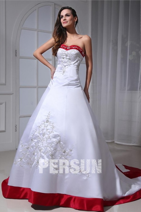 Palais colorié robe de mariée broderie paillettes bi-couleur en satin