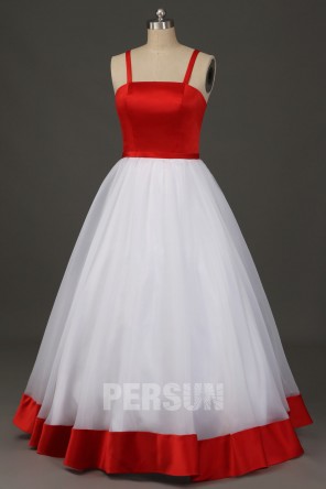 Robe de soirée rouge blanche princesse avec bretelles spaghetti
