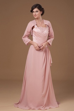 Robe longue bustier plissé et ornée de bijoux avec bretelles