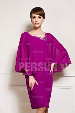 Robe cocktail cape pour mère encolure irrégulier courte genoux