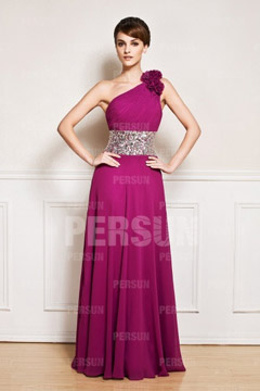 Robe soirée longue asymétrique ornée de strass