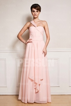 Robe bal asymétrique épaule asymétrique plissée longue sol