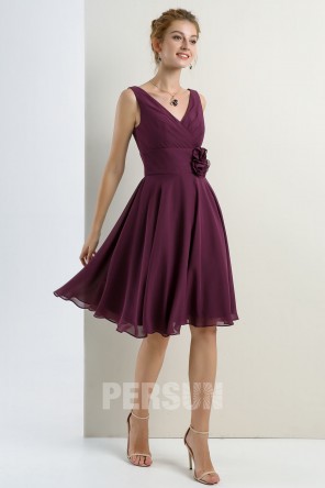 Robe cocktail à encolure V courte aux genoux pour demoiselle d'honneur