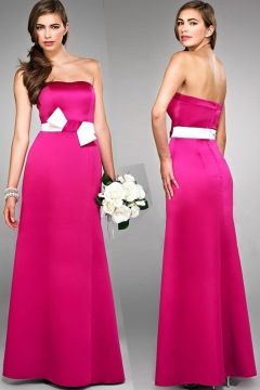 Robe cocktail bustier longue ceinturée avec noeud papillon blanc