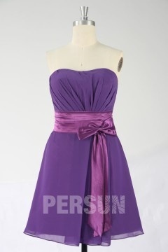 Robe genoux sans bretelle en satin pour demoiselle d'honneur