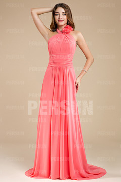 Robe demoiselle d'honneur plissée avec col montant