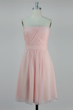 Robe demoiselle d'honneur bustier courte en mousseline rose