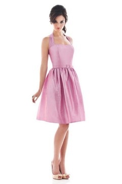 Robe cocktail de mariage courte avec bretelle au cou