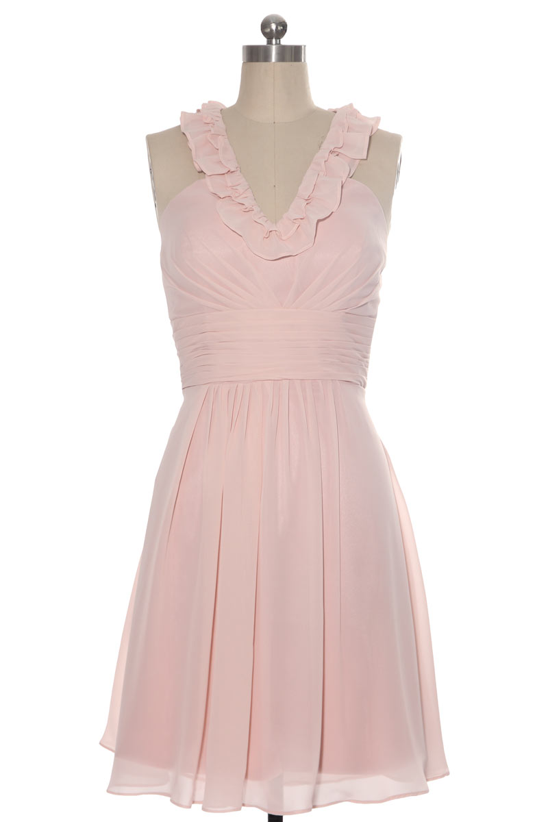 Robe courte au genou décolleté en V pour cortège mariage