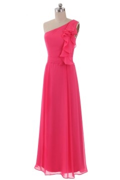 Robe fuchsia demoiselle d'honneur asymétrique longue simple mousseline