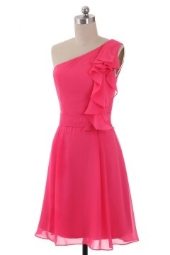 Petite robe fuchsia asymétrique à volants pour cocktail mariage