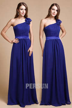 Robe demoiselle d'honneur plissée épaule asymétrique en mousseline
