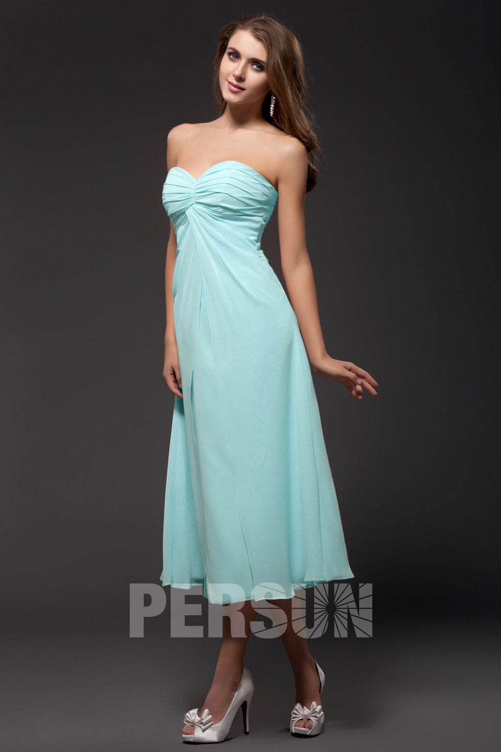 Robe cérémonie bustier rose simple en mousseline pour mariage