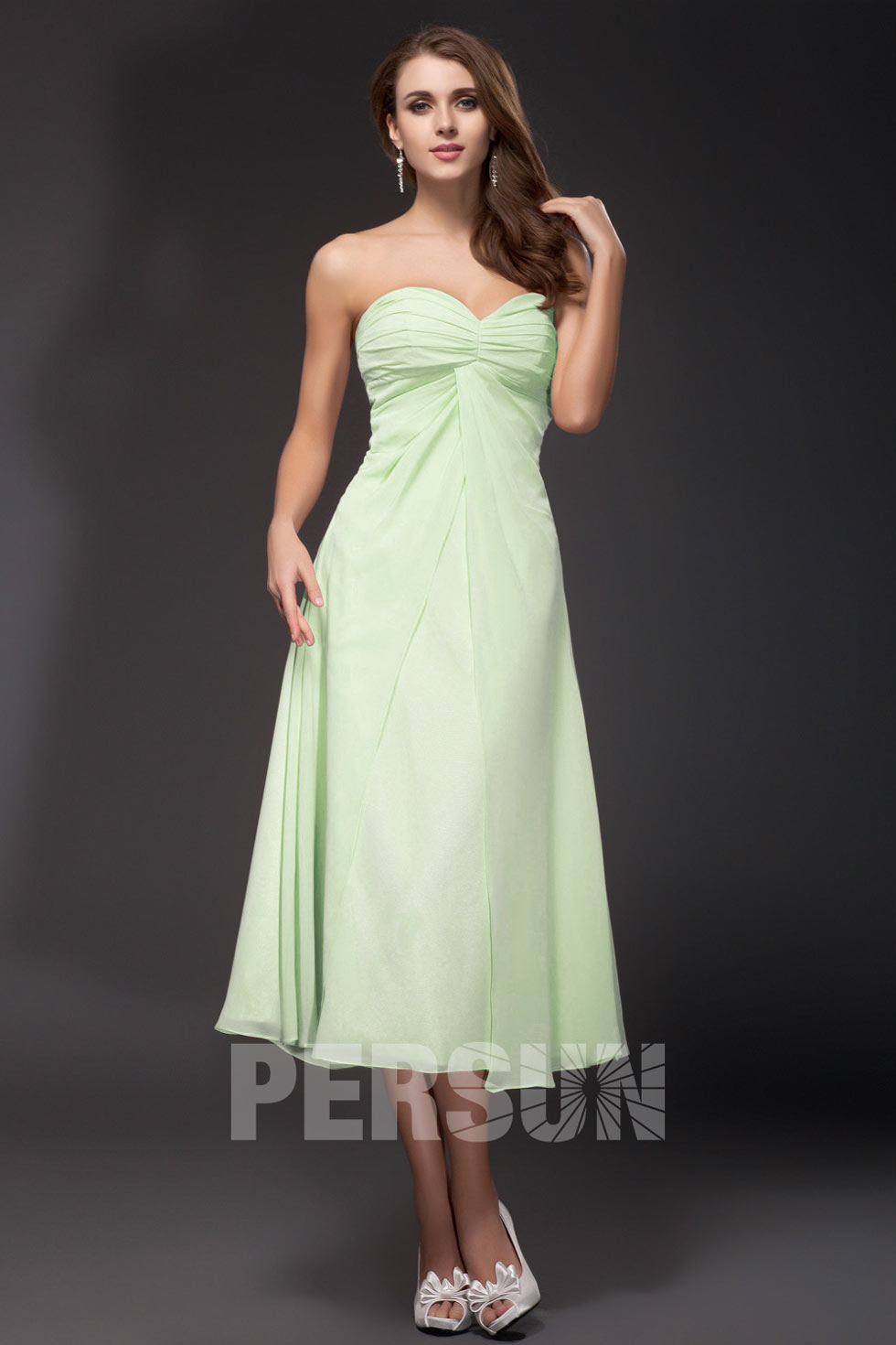 Robe cérémonie bustier rose simple en mousseline pour mariage