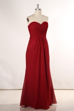 Robe bustier cœur plissé sirène en mousseline bordeaux