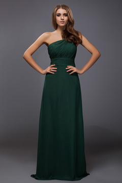 Robe gala plissée épaule asymétrique longue sol