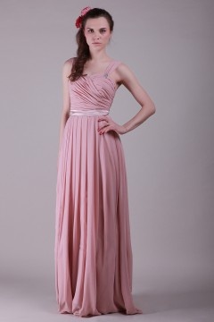 Robe demoiselle d'honneur plissée longue sol avec bretelles dans le dos