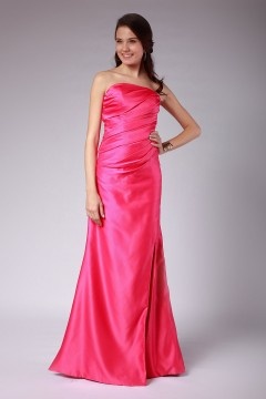 Robe longue bustier droit drapé trompette avec fente frontale