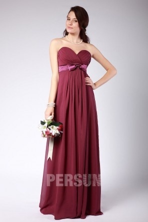 Robe demoiselle d'honneur bustier empire plissée avec noeud papillon