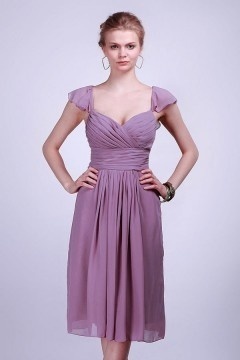 Robe cocktail courte plissée bustier cœur à mancheron empire mousseline