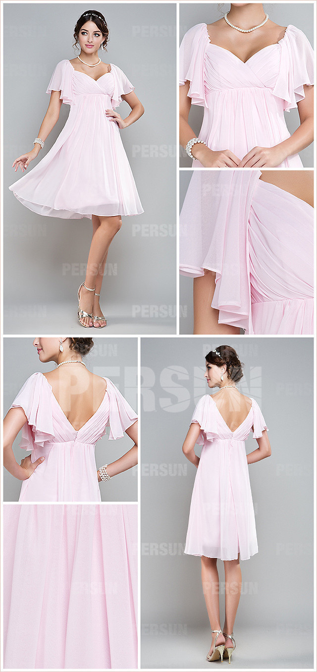 robe rose empire courte pour cocktail de mariage