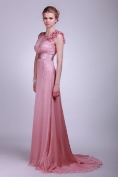 Robe longue rose empire ornée de fleurs en tencel