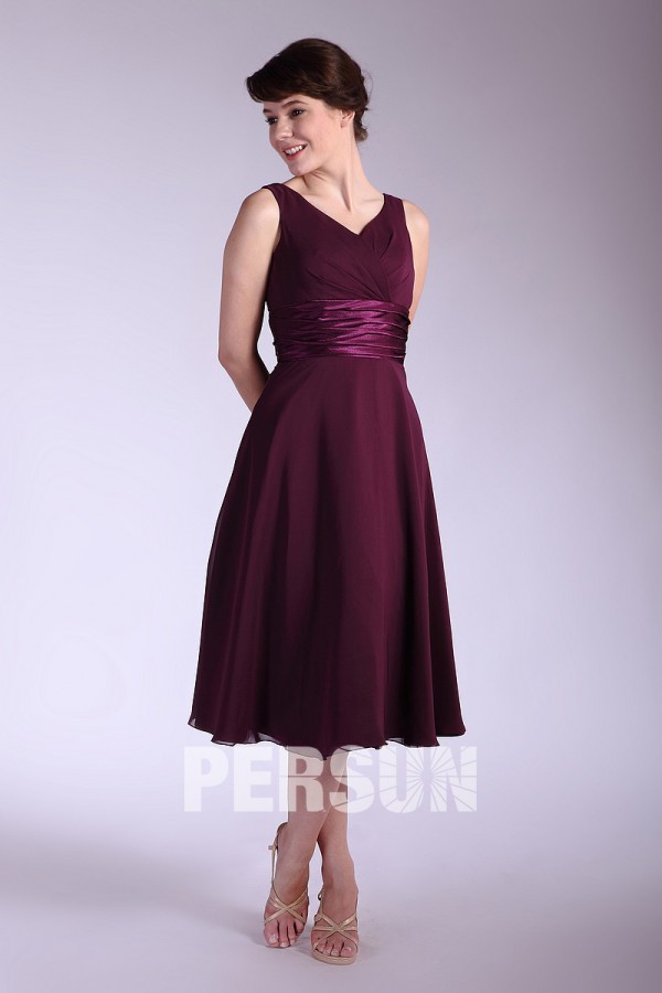 Robe vintage mi longue col V en mousseline